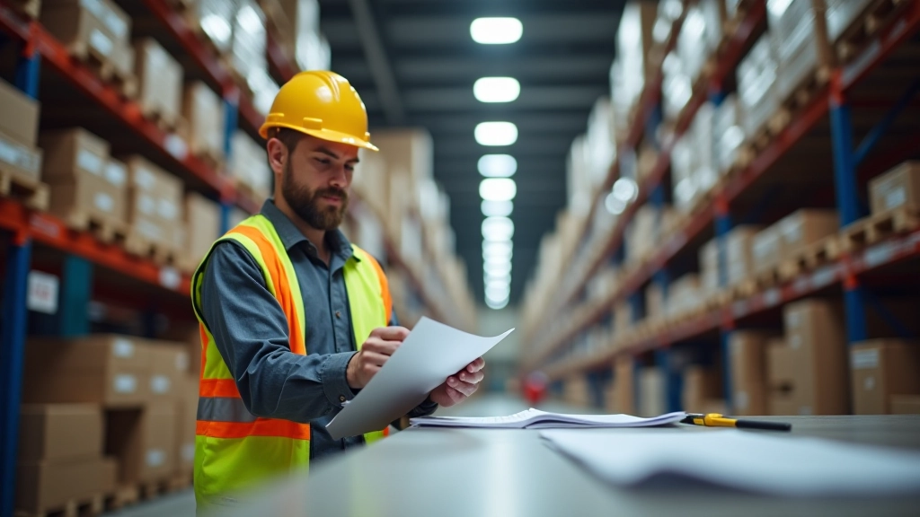 Manufacturing facility warehouse showing inventory and purchase order fulfillment operations